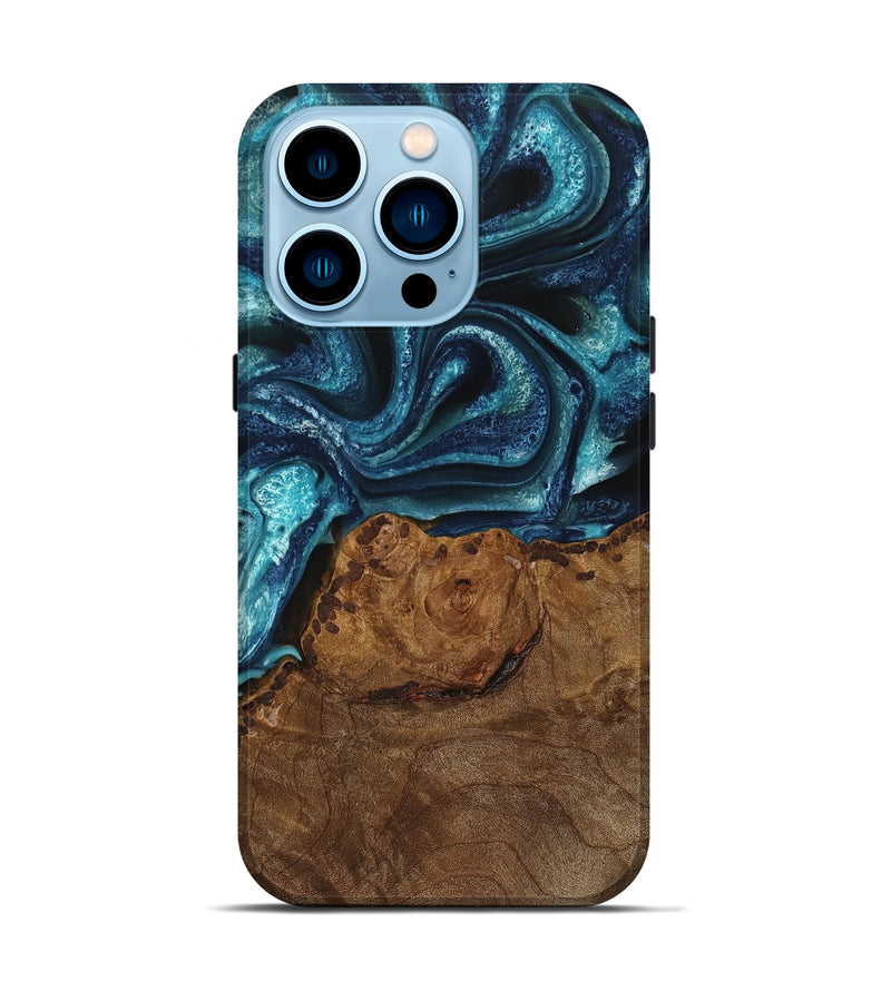 iPhone 14 Pro Wood Live Edge Phone Case - Vito (Blue, 745073)