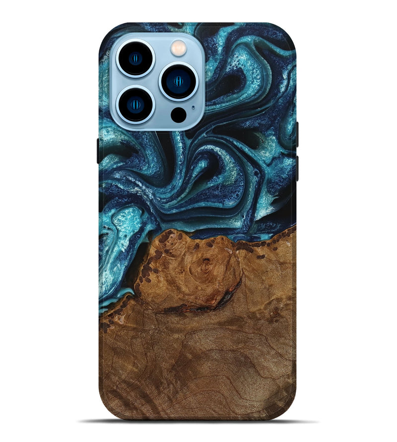 iPhone 14 Pro Max Wood Live Edge Phone Case - Vito (Blue, 745073)