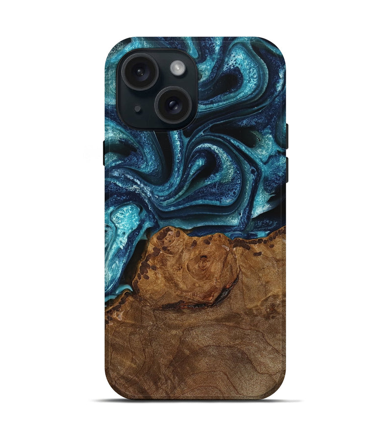 iPhone 15 Wood Live Edge Phone Case - Vito (Blue, 745073)