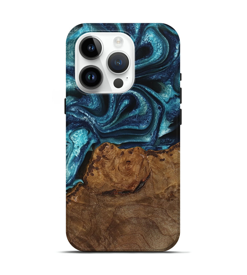 iPhone 15 Pro Wood Live Edge Phone Case - Vito (Blue, 745073)