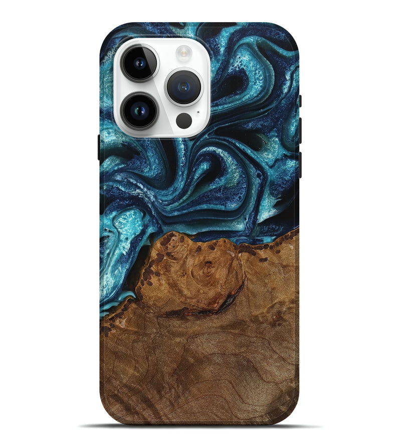 iPhone 15 Pro Max Wood Live Edge Phone Case - Vito (Blue, 745073)