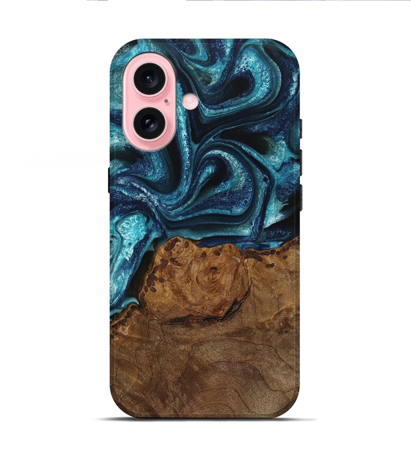 iPhone 16 Wood Live Edge Phone Case - Vito (Blue, 745073)