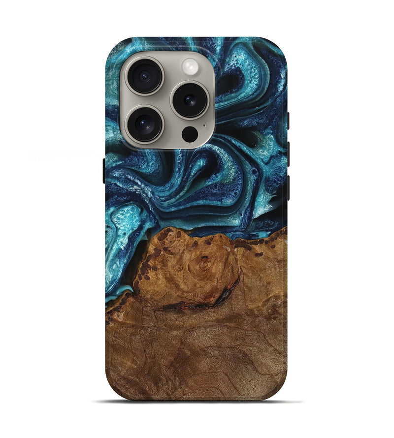 iPhone 16 Pro Wood Live Edge Phone Case - Vito (Blue, 745073)