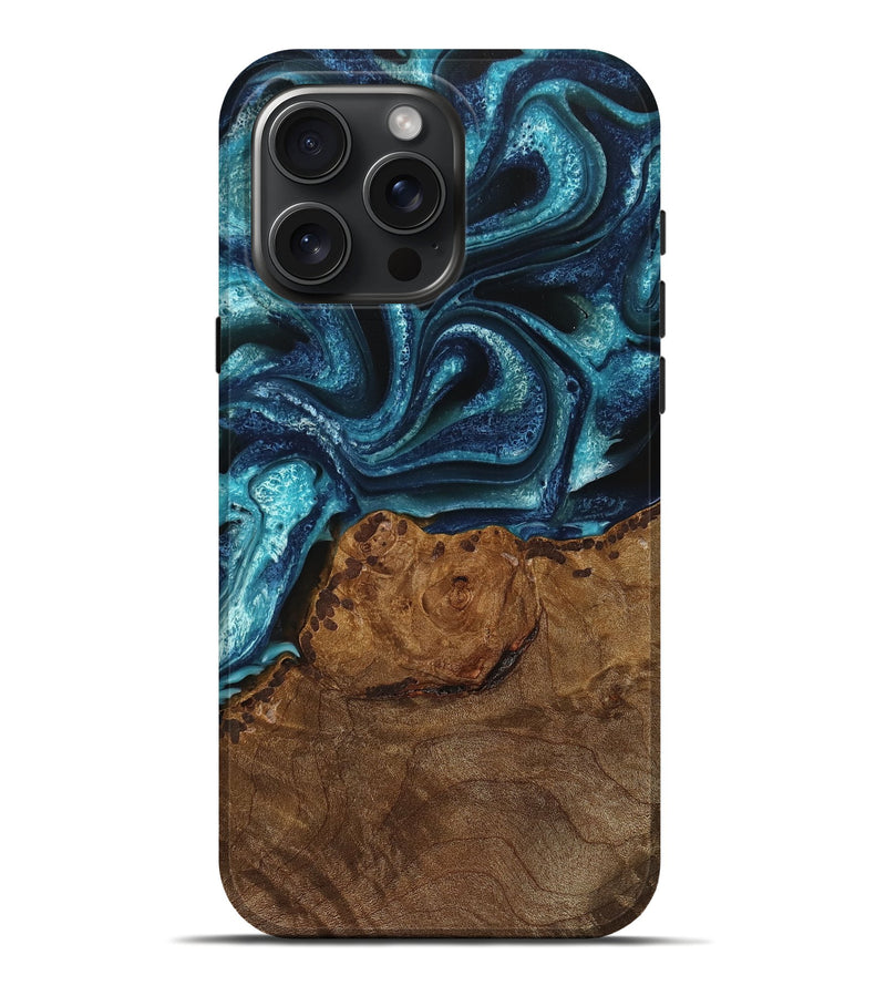 iPhone 16 Pro Max Wood Live Edge Phone Case - Vito (Blue, 745073)