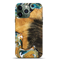 iPhone 13 Pro Max Wood Live Edge Phone Case - Enis (Teal & Gold, 745074)