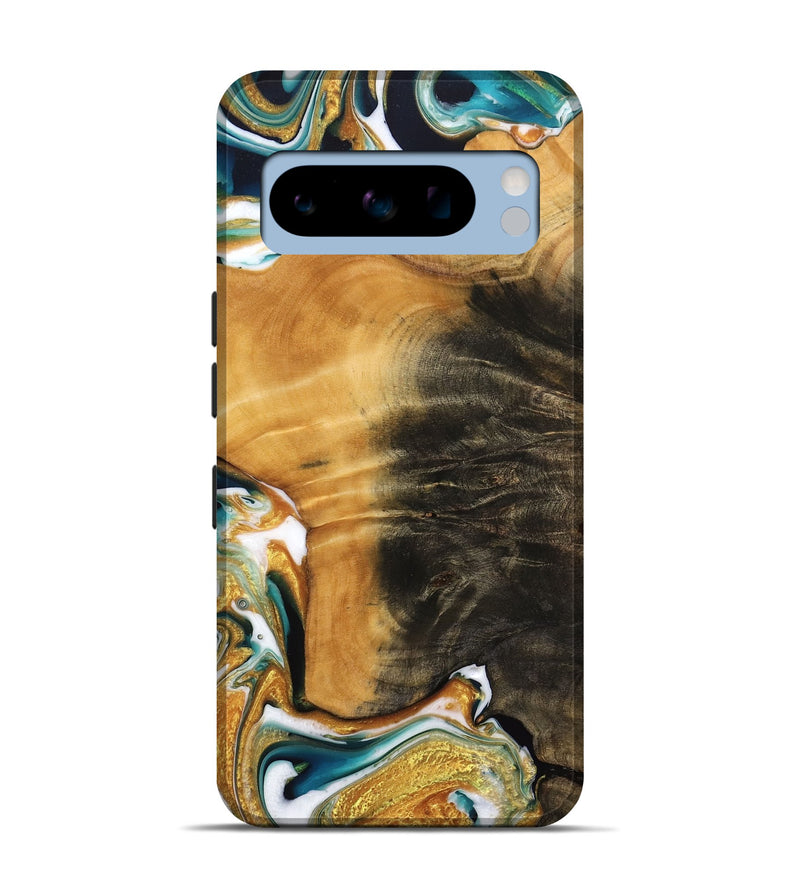 Pixel 8 Pro Wood Live Edge Phone Case - Enis (Teal & Gold, 745074)