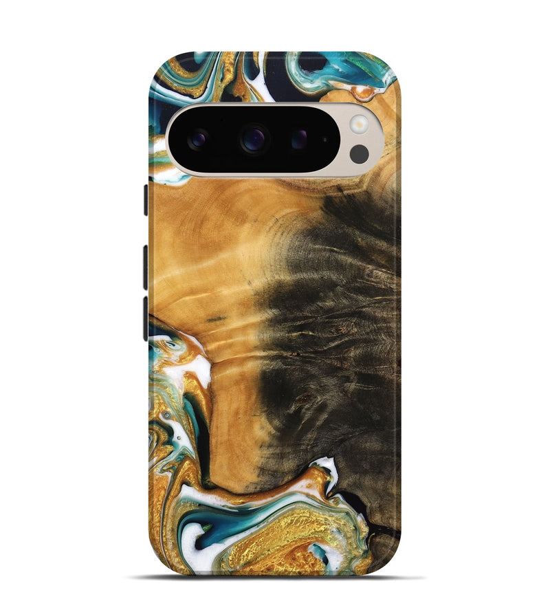 Pixel 9 Wood Live Edge Phone Case - Enis (Teal & Gold, 745074)