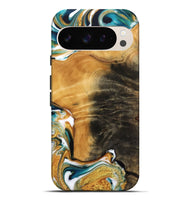 Pixel 9 Pro XL Wood Live Edge Phone Case - Enis (Teal & Gold, 745074)