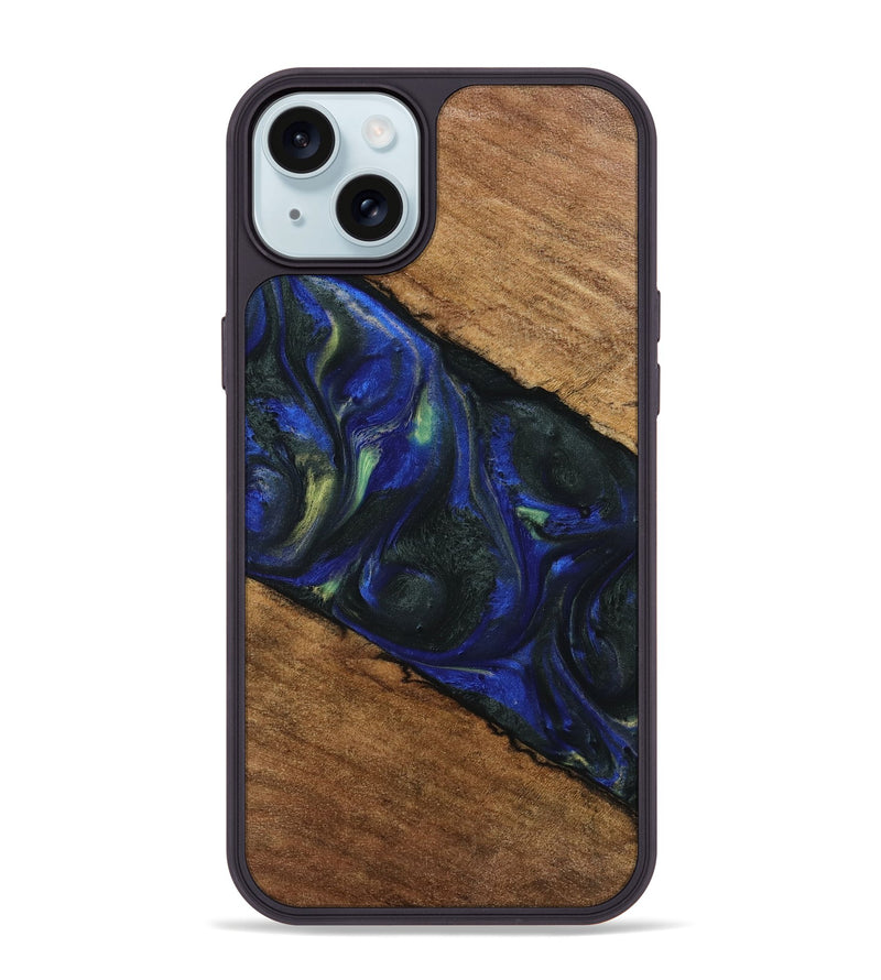 iPhone 15 Plus Wood Phone Case - Maymie (Blue, 745078)