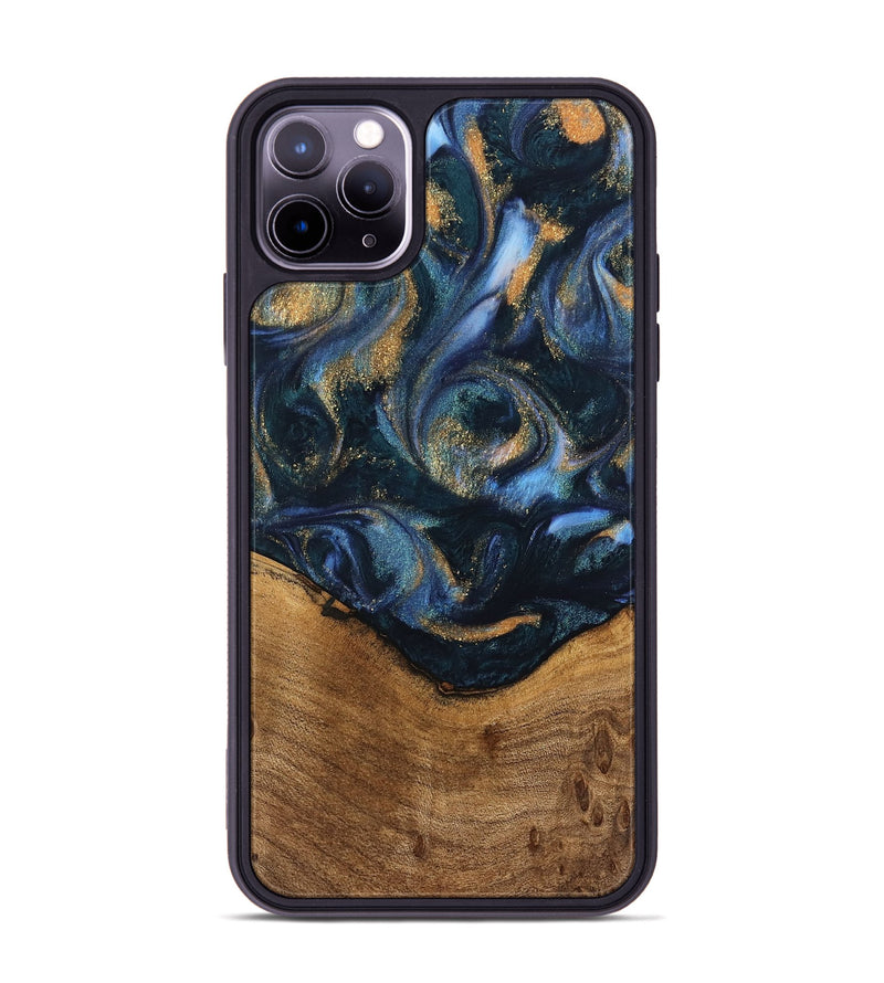 iPhone 11 Pro Max Wood Phone Case - Blinni (Teal & Gold, 745080)