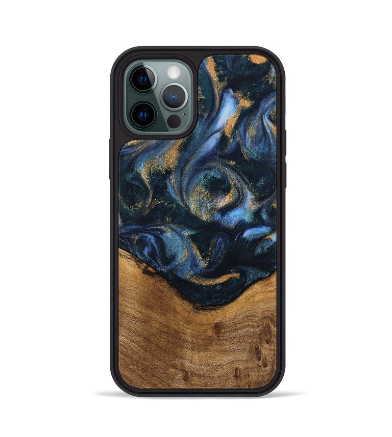 iPhone 12 Pro Wood Phone Case - Blinni (Teal & Gold, 745080)