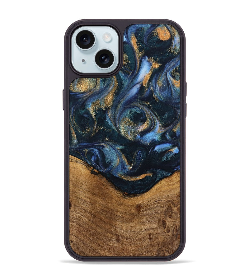 iPhone 15 Plus Wood Phone Case - Blinni (Teal & Gold, 745080)