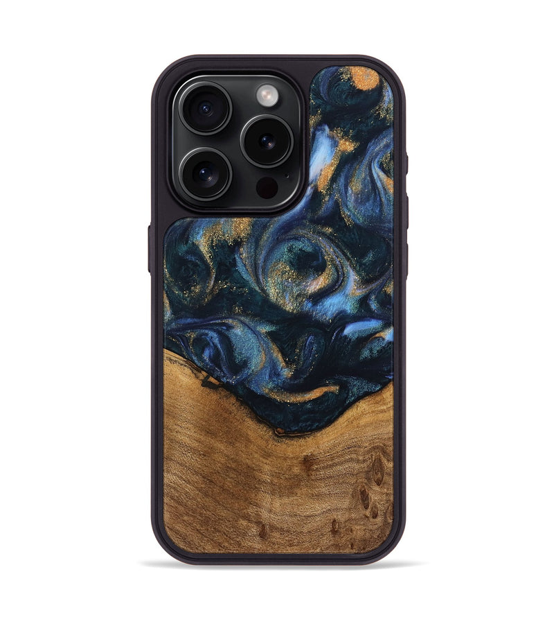 iPhone 15 Pro Wood Phone Case - Blinni (Teal & Gold, 745080)