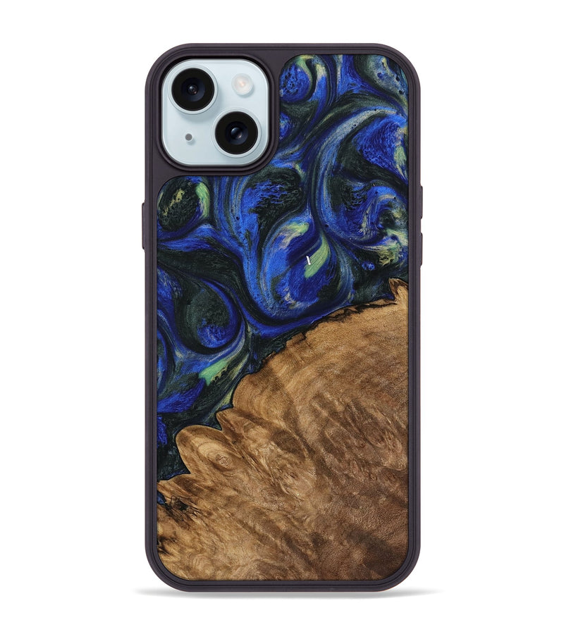 iPhone 15 Plus Wood Phone Case - Joetta (Blue, 745087)