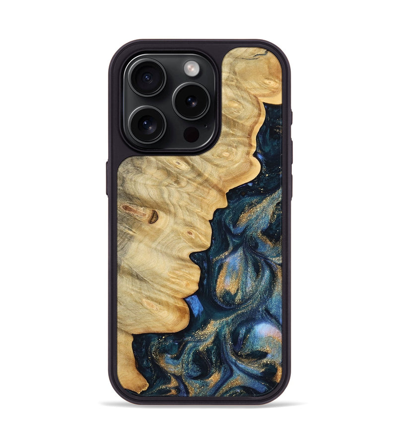 iPhone 15 Pro Wood Phone Case - Lissi (Teal & Gold, 745090)