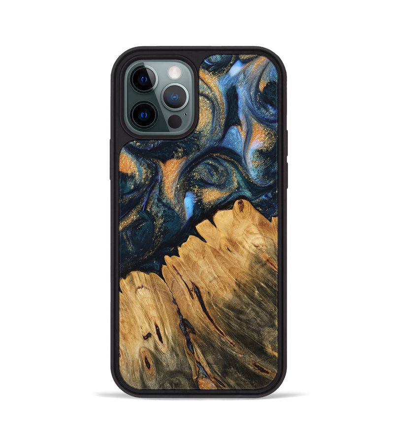 iPhone 12 Pro Wood Phone Case - Dore (Teal & Gold, 745091)