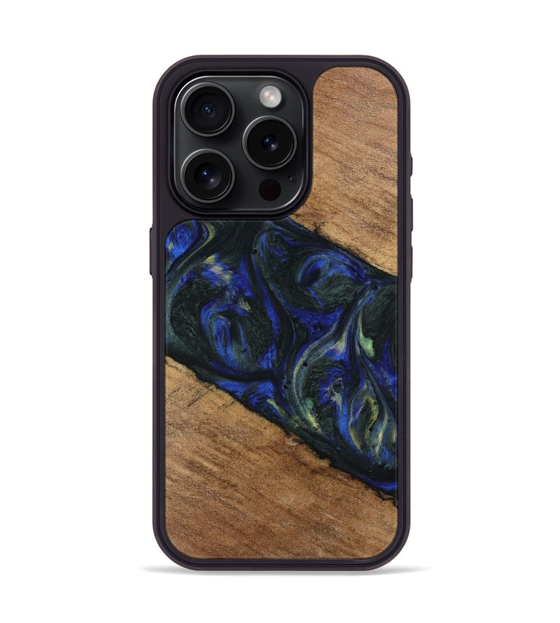 iPhone 15 Pro Wood Phone Case - Mirelle (Blue, 745096)