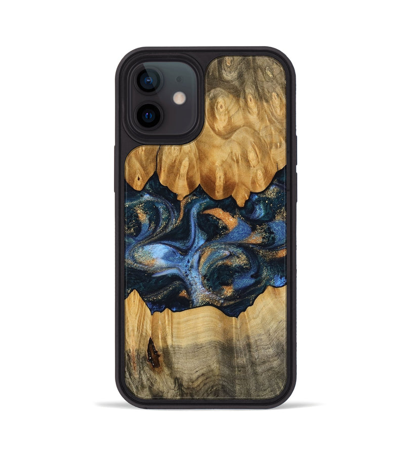 iPhone 12 Wood Phone Case - Omarion (Teal & Gold, 745098)