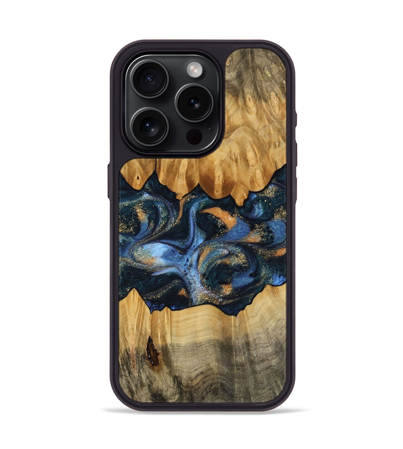 iPhone 15 Pro Wood Phone Case - Omarion (Teal & Gold, 745098)