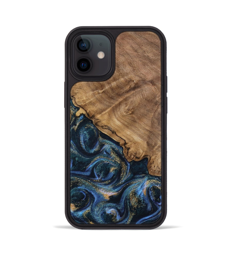 iPhone 12 Wood Phone Case - Caty (Teal & Gold, 745125)