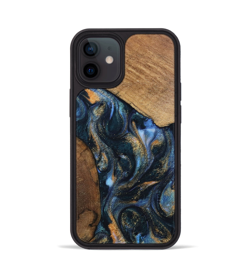 iPhone 12 Wood Phone Case - DeeAnn (Teal & Gold, 745134)