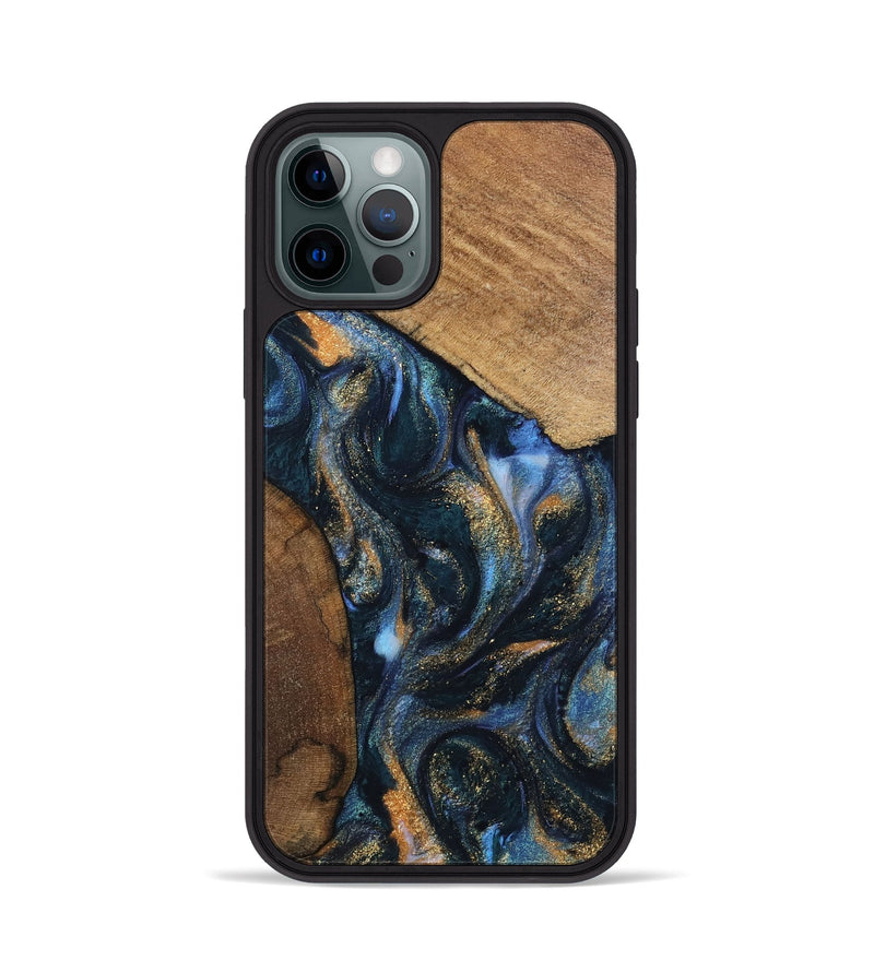 iPhone 12 Pro Wood Phone Case - DeeAnn (Teal & Gold, 745134)