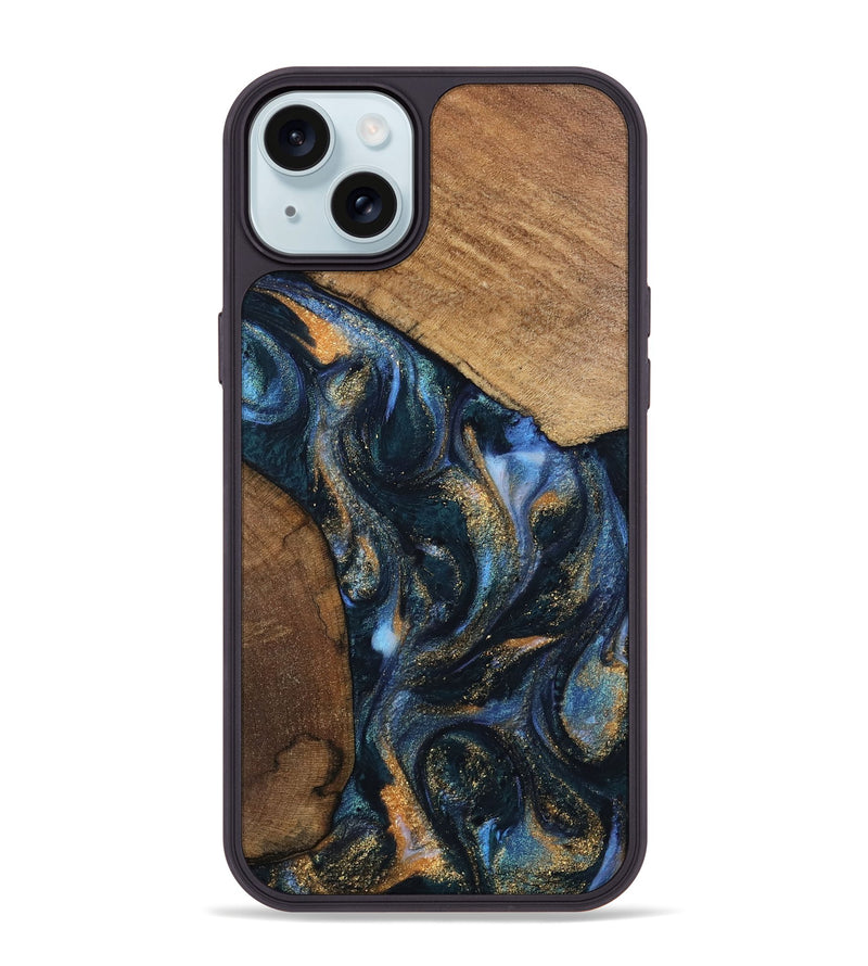 iPhone 15 Plus Wood Phone Case - DeeAnn (Teal & Gold, 745134)