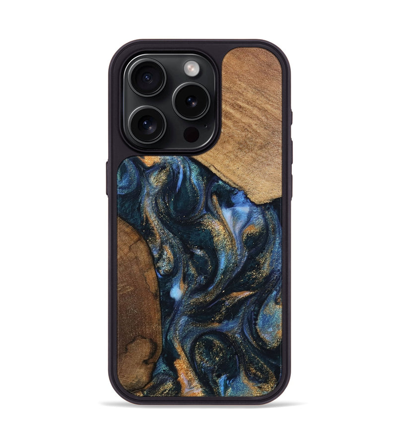 iPhone 15 Pro Wood Phone Case - DeeAnn (Teal & Gold, 745134)