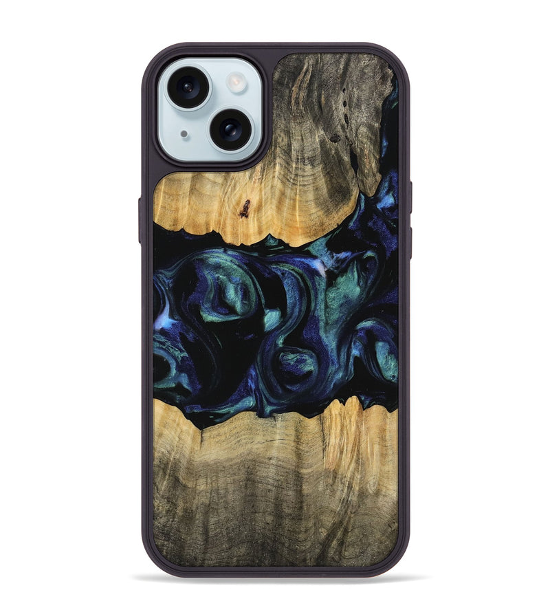 iPhone 15 Plus Wood Phone Case - Caresa (Blue, 745156)