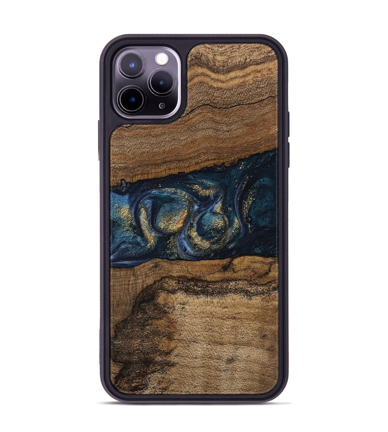 iPhone 11 Pro Max Wood Phone Case - Elvira (Teal & Gold, 745157)