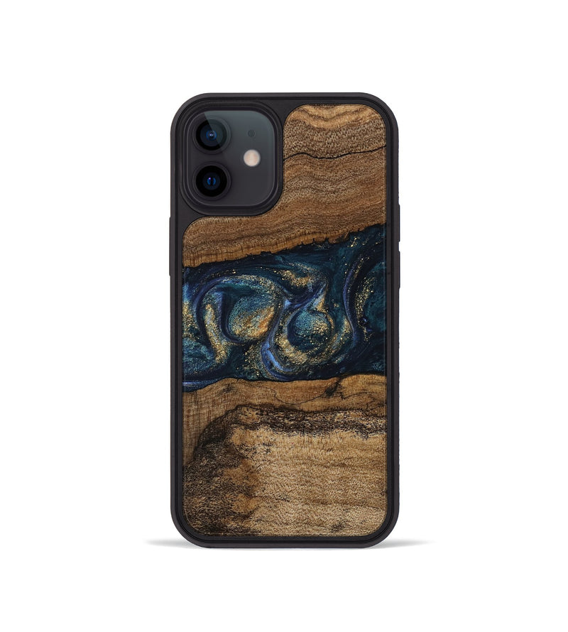 iPhone 12 mini Wood Phone Case - Elvira (Teal & Gold, 745157)