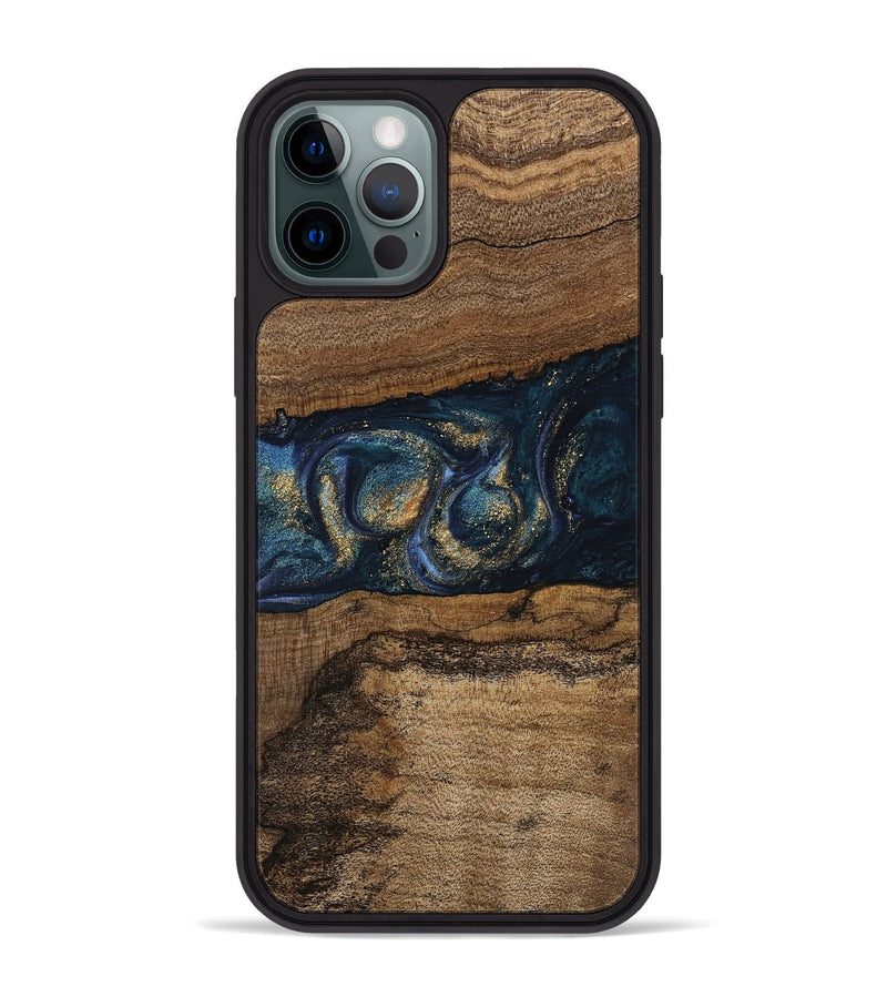 iPhone 12 Pro Max Wood Phone Case - Elvira (Teal & Gold, 745157)