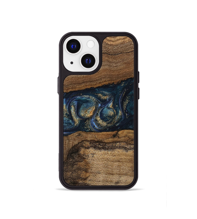 iPhone 13 mini Wood Phone Case - Elvira (Teal & Gold, 745157)