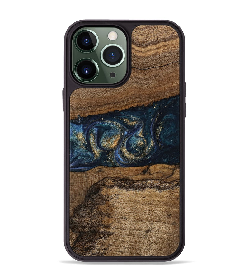 iPhone 13 Pro Max Wood Phone Case - Elvira (Teal & Gold, 745157)