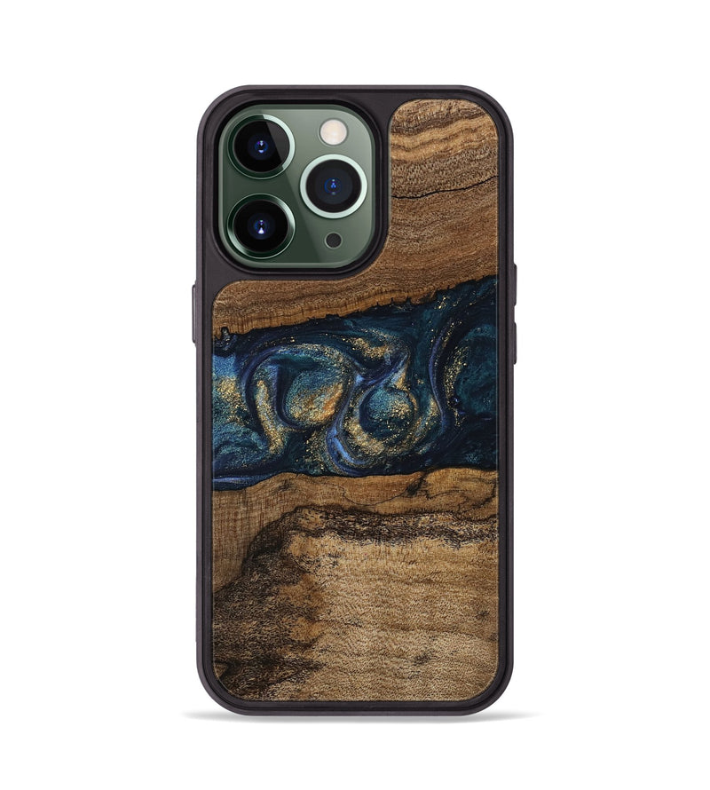 iPhone 13 Pro Wood Phone Case - Elvira (Teal & Gold, 745157)