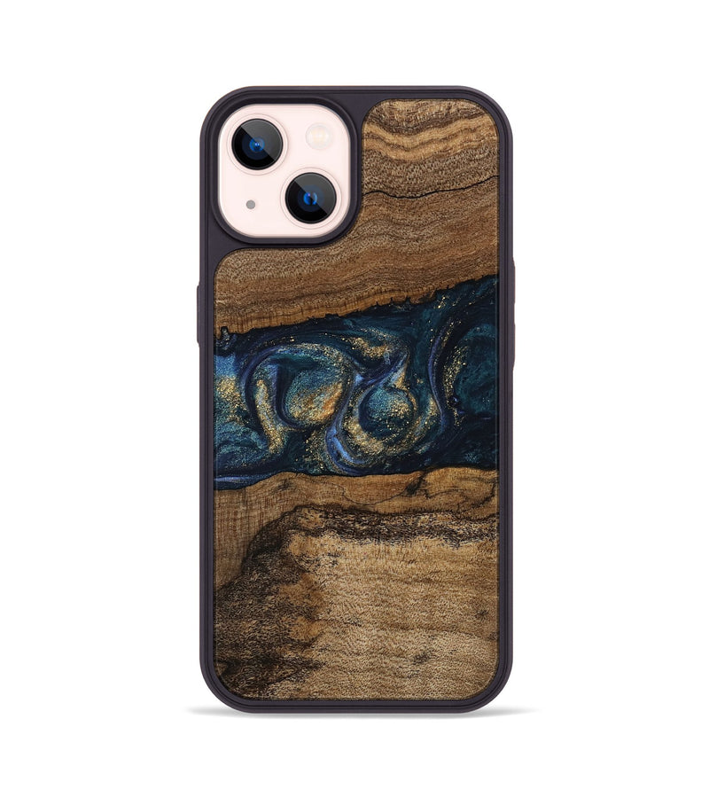 iPhone 14 Wood Phone Case - Elvira (Teal & Gold, 745157)