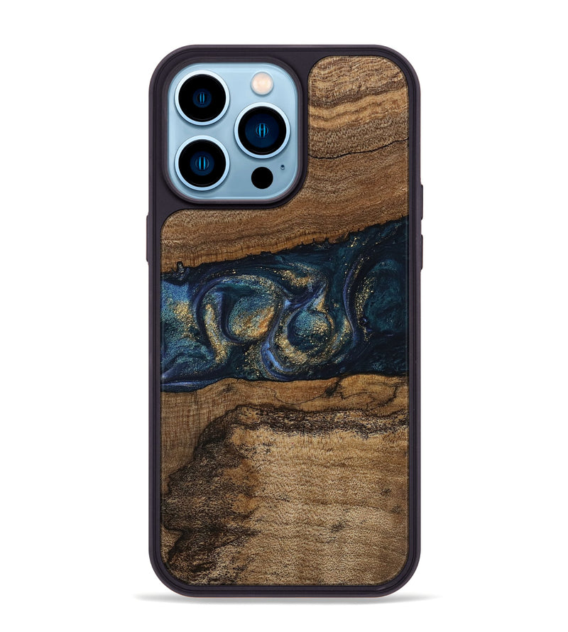 iPhone 14 Pro Max Wood Phone Case - Elvira (Teal & Gold, 745157)