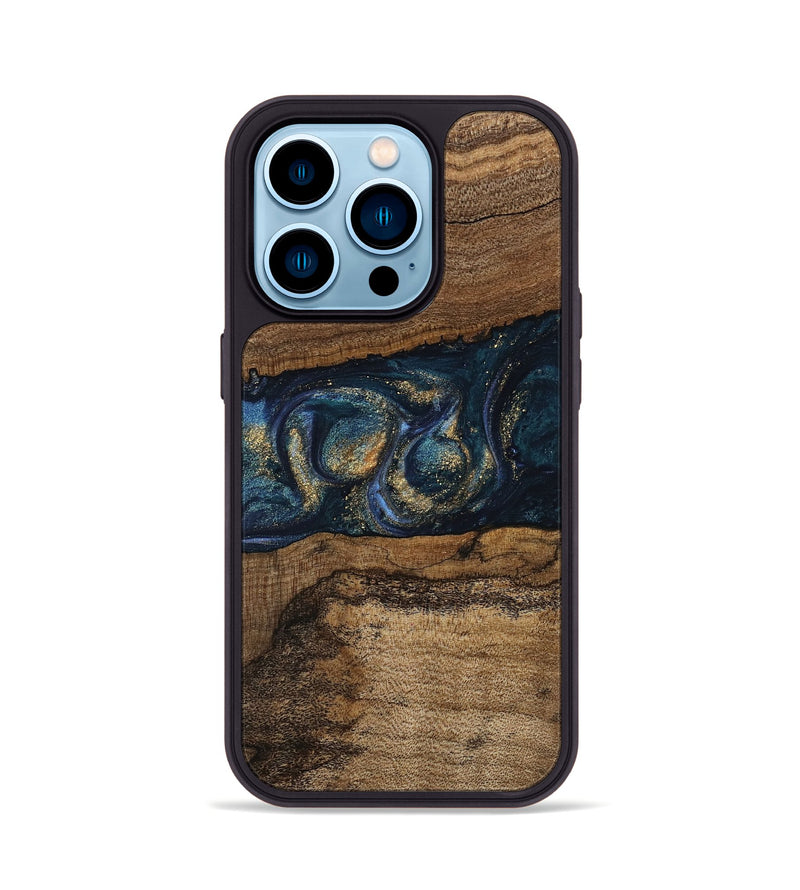 iPhone 14 Pro Wood Phone Case - Elvira (Teal & Gold, 745157)