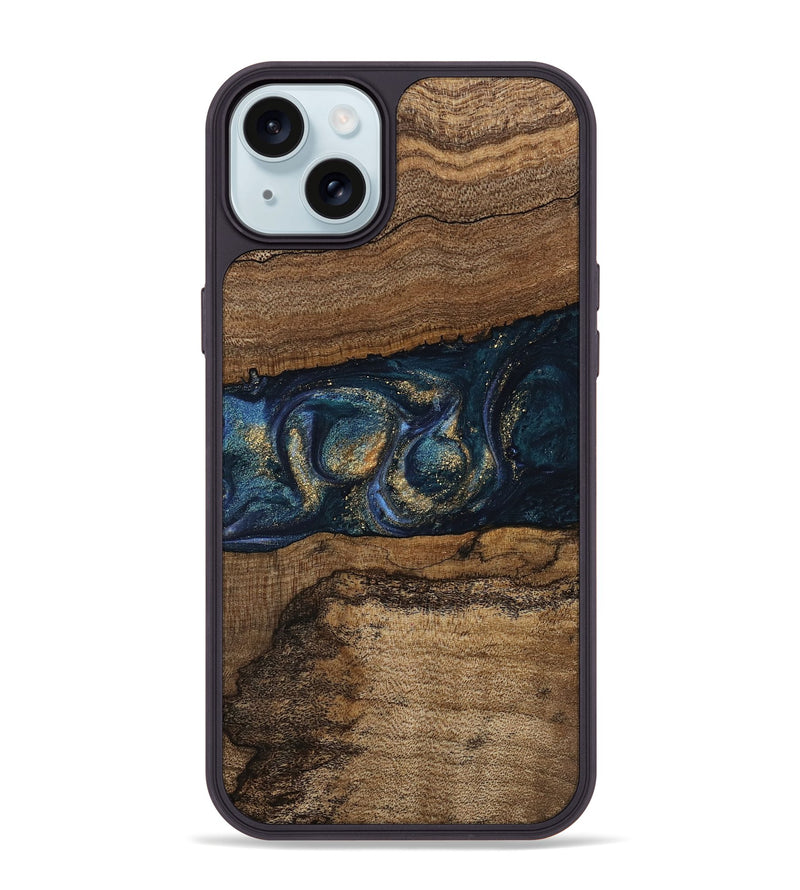 iPhone 15 Plus Wood Phone Case - Elvira (Teal & Gold, 745157)