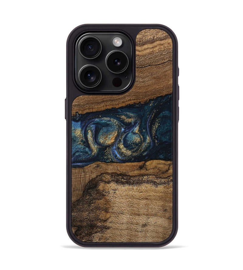 iPhone 15 Pro Wood Phone Case - Elvira (Teal & Gold, 745157)