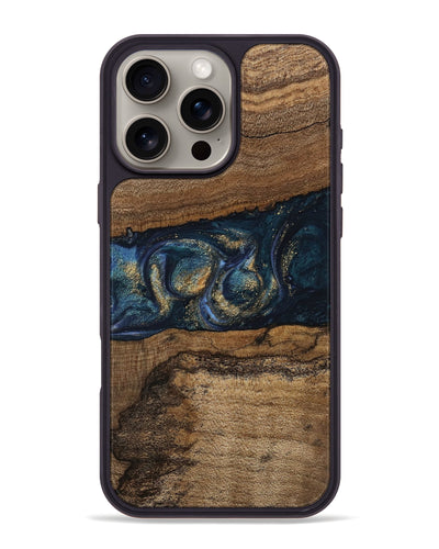 iPhone 16 Pro Max Wood Phone Case - Elvira (Teal & Gold, 745157)