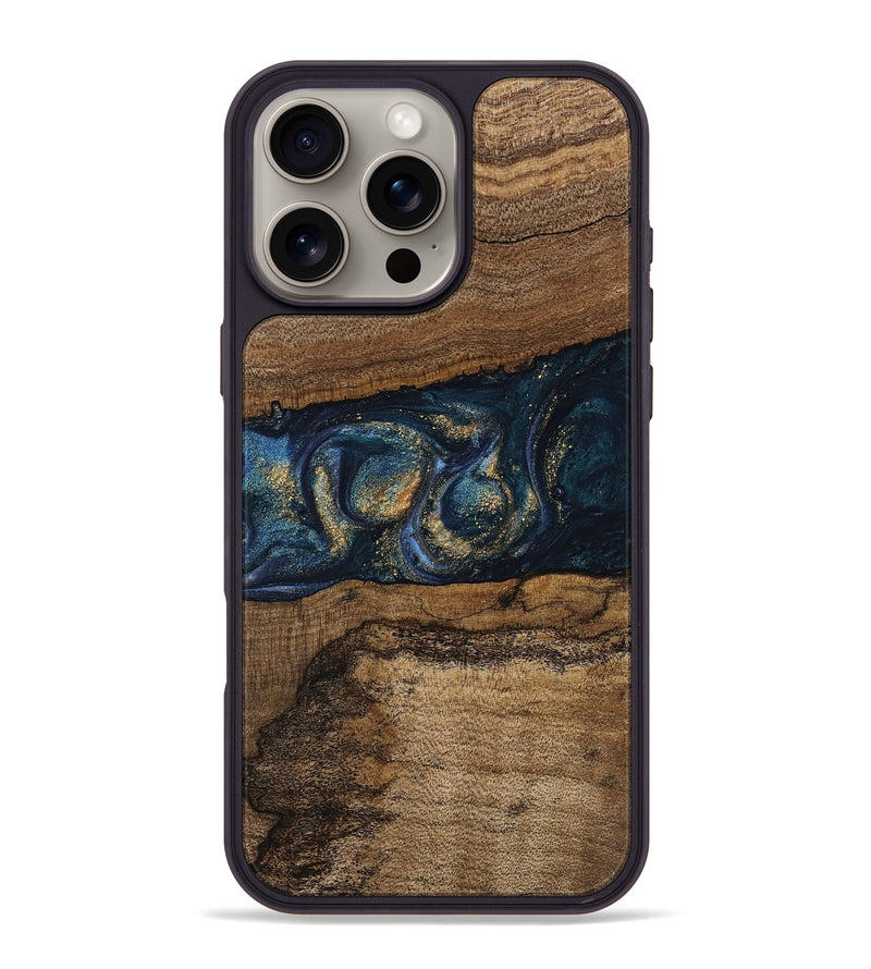 iPhone 16 Pro Max Wood Phone Case - Elvira (Teal & Gold, 745157)