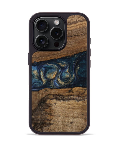 iPhone 16 Pro Wood Phone Case - Elvira (Teal & Gold, 745157)