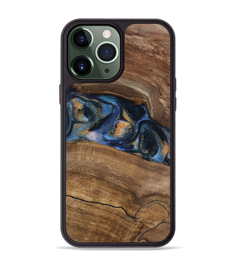 iPhone 13 Pro Max Wood Phone Case - Gavra (Teal & Gold, 745158)