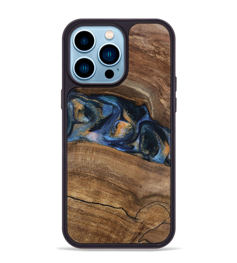 iPhone 14 Pro Max Wood Phone Case - Gavra (Teal & Gold, 745158)