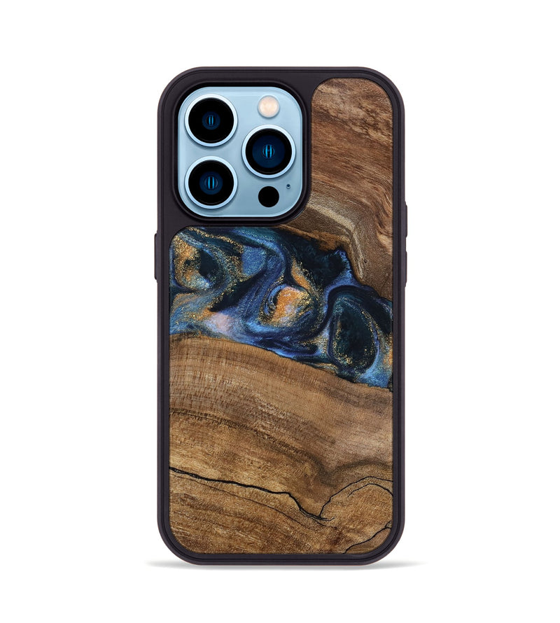 iPhone 14 Pro Wood Phone Case - Gavra (Teal & Gold, 745158)