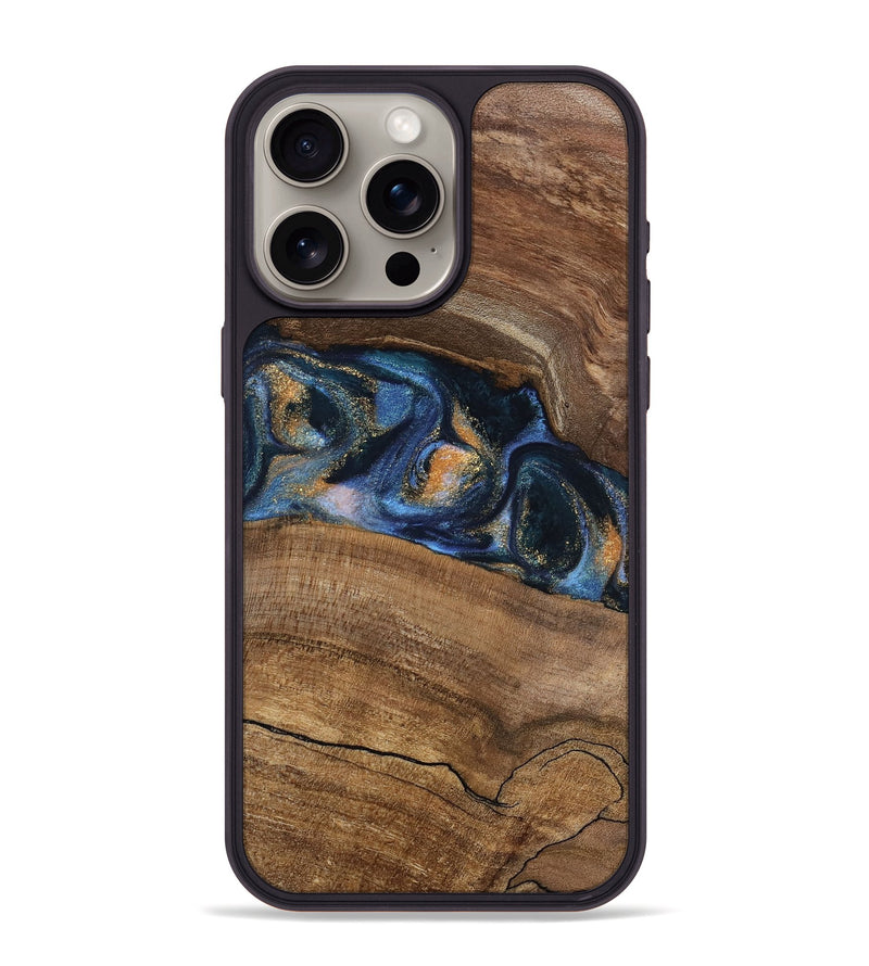 iPhone 15 Pro Max Wood Phone Case - Gavra (Teal & Gold, 745158)