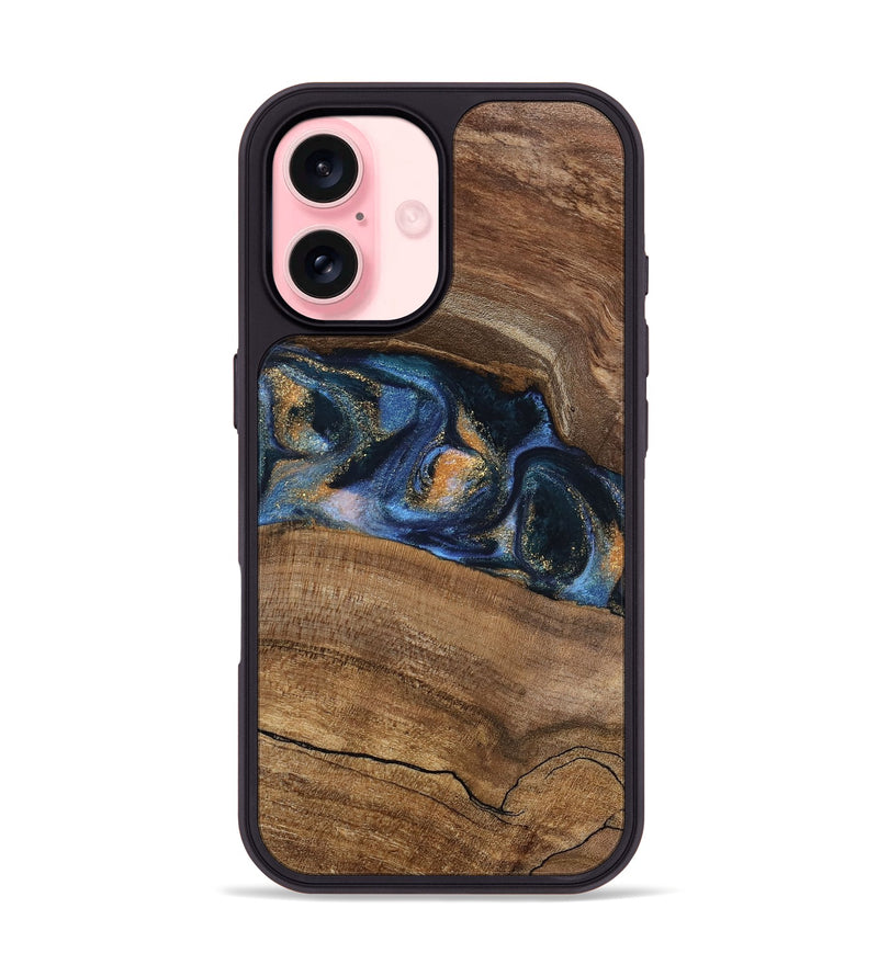 iPhone 16 Wood Phone Case - Gavra (Teal & Gold, 745158)