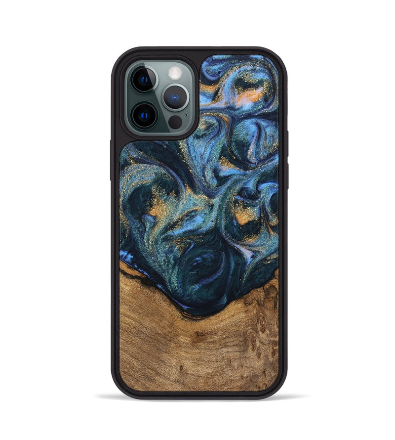 iPhone 12 Pro Wood Phone Case - Champ (Teal & Gold, 745171)