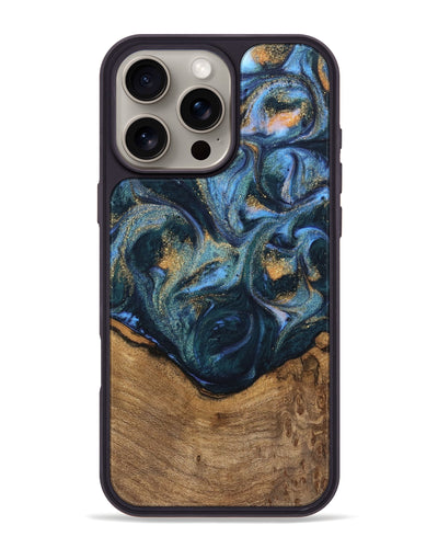 iPhone 16 Pro Max Wood Phone Case - Champ (Teal & Gold, 745171)